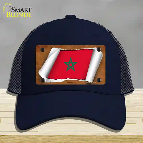 Morocco Flag Scroll Novelty License Plate Hat Mesh / Navy