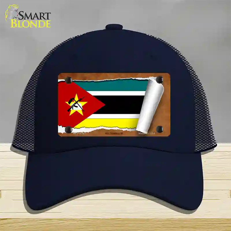 Mozambique Flag Scroll Novelty License Plate Hat Mesh / Navy