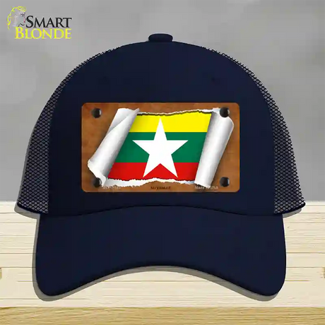 Myanmar Flag Scroll Novelty License Plate Hat Mesh / Navy