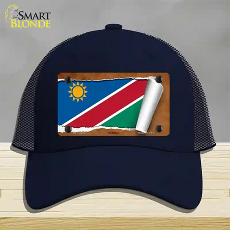 Namibia Flag Scroll Novelty License Plate Hat Mesh / Navy