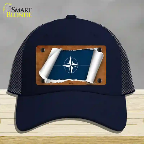 Nato Flag Scroll Novelty License Plate Hat Mesh / Navy