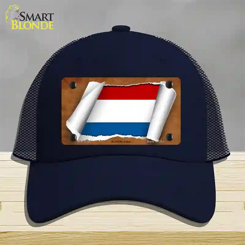 Netherlands Flag Scroll Novelty License Plate Hat Mesh / Navy