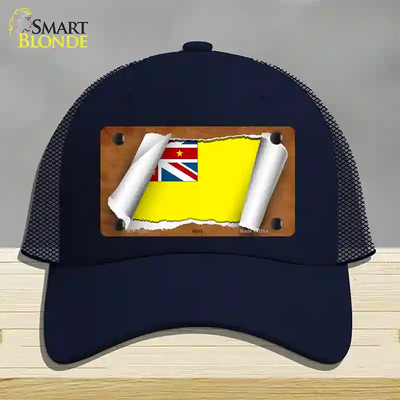 Nive Flag Scroll Novelty License Plate Hat Mesh / Navy