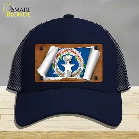 Northern Marianas Flag Scroll Novelty License Plate Hat Mesh / Navy