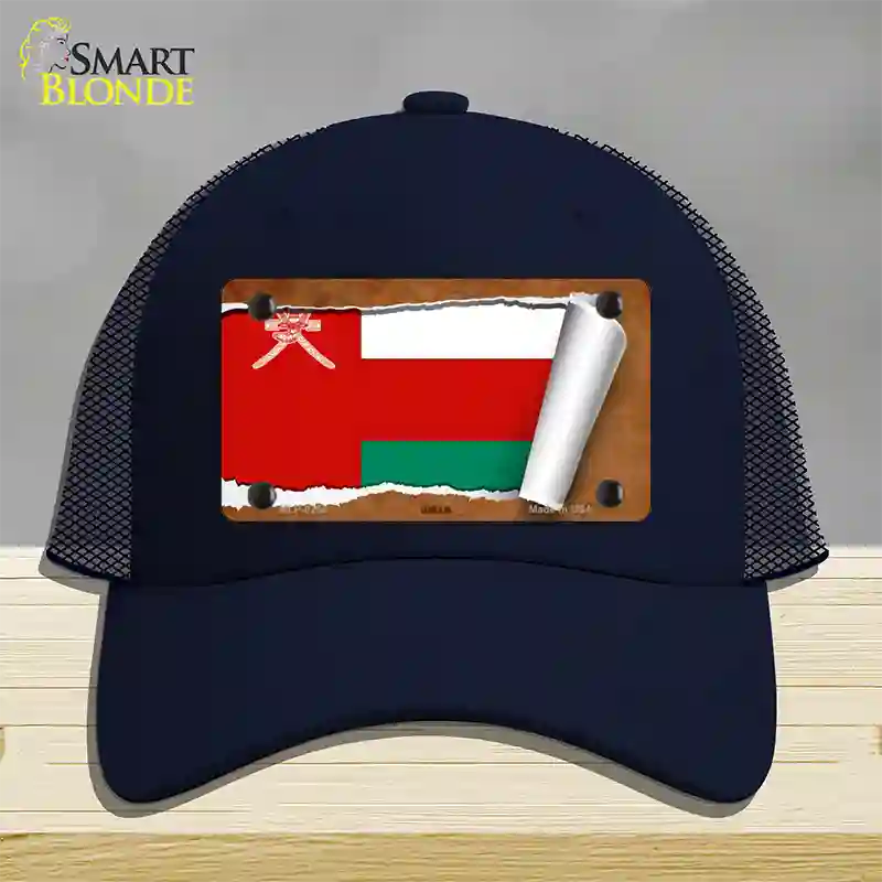 Oman Flag Scroll Novelty License Plate Hat Mesh / Navy