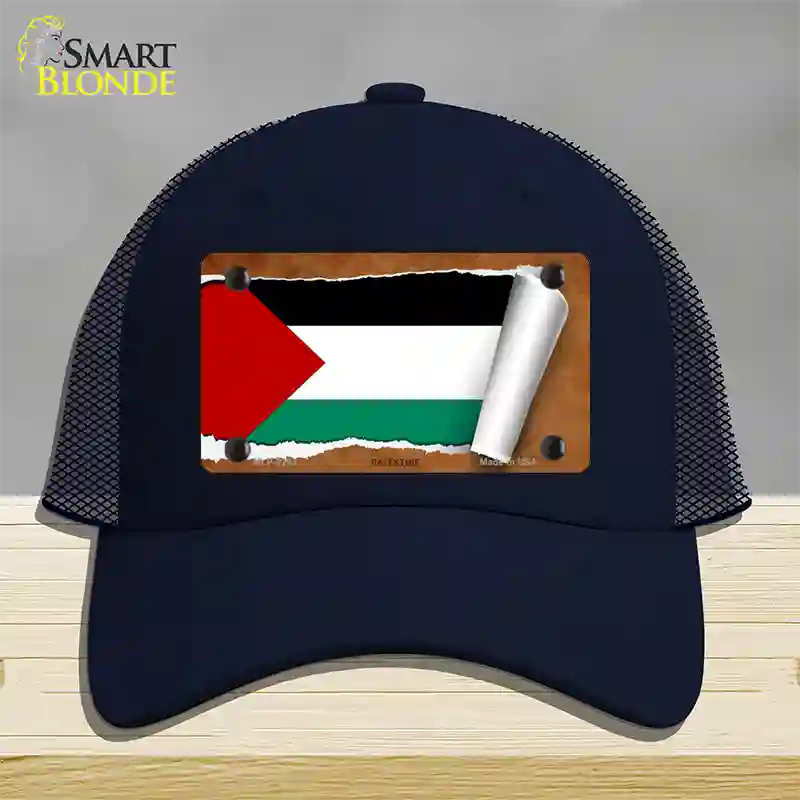 Palestine Flag Scroll Novelty License Plate Hat Mesh / Navy