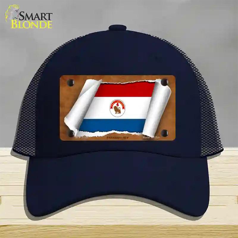 Paraguay-REV Flag Scroll Novelty License Plate Hat Mesh / Navy