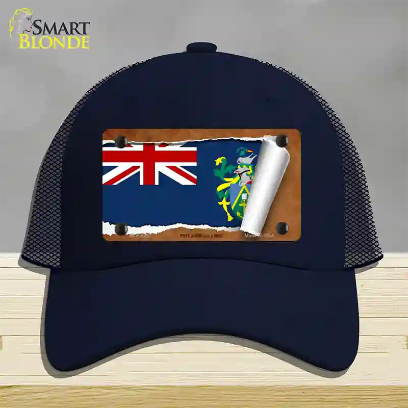 Pitcairn Islands Flag Scroll Novelty License Plate Hat Mesh / Navy