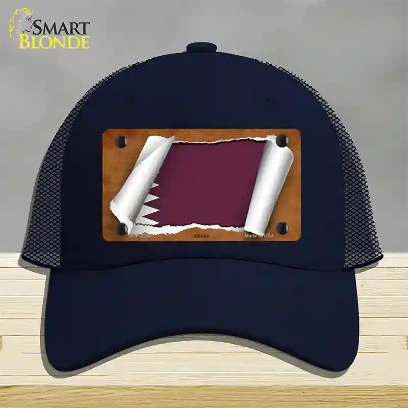 Qatar Flag Scroll Novelty License Plate Hat Mesh / Navy