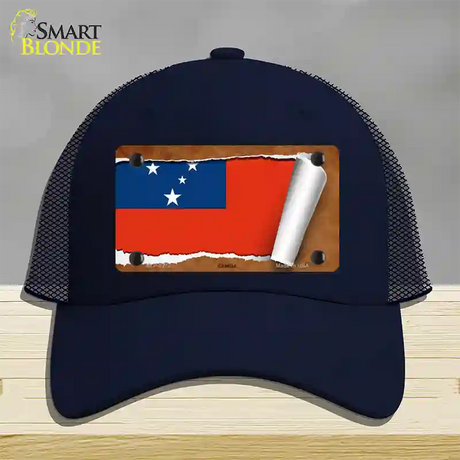 Samoa Flag Scroll Novelty License Plate Hat Mesh / Navy