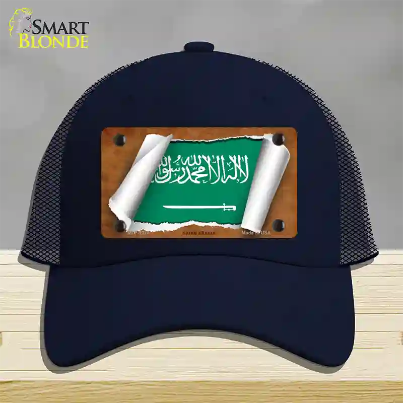 Saudi Arabia Flag Scroll Novelty License Plate Hat Mesh / Navy