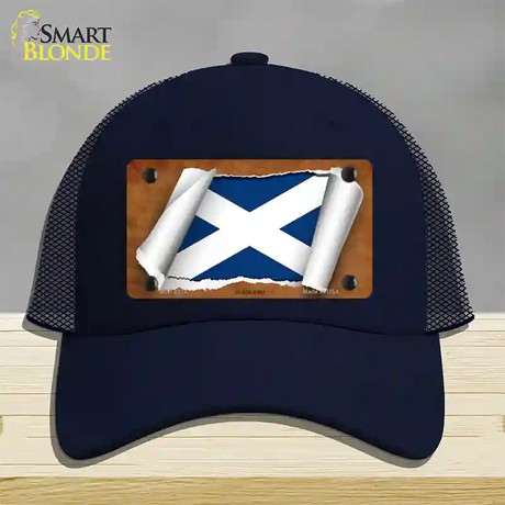 Scotland Flag Scroll Novelty License Plate Hat Mesh / Navy