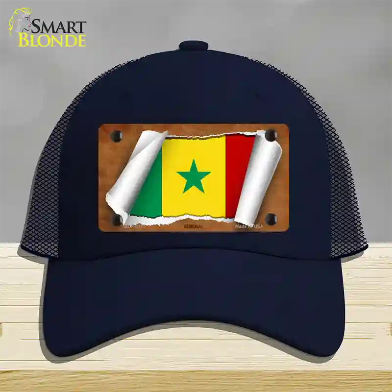 Senegal Flag Scroll Novelty License Plate Hat Mesh / Navy