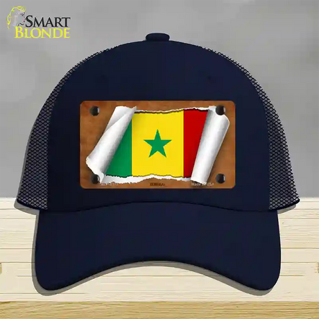 Senegal Flag Scroll Novelty License Plate Hat Mesh / Navy