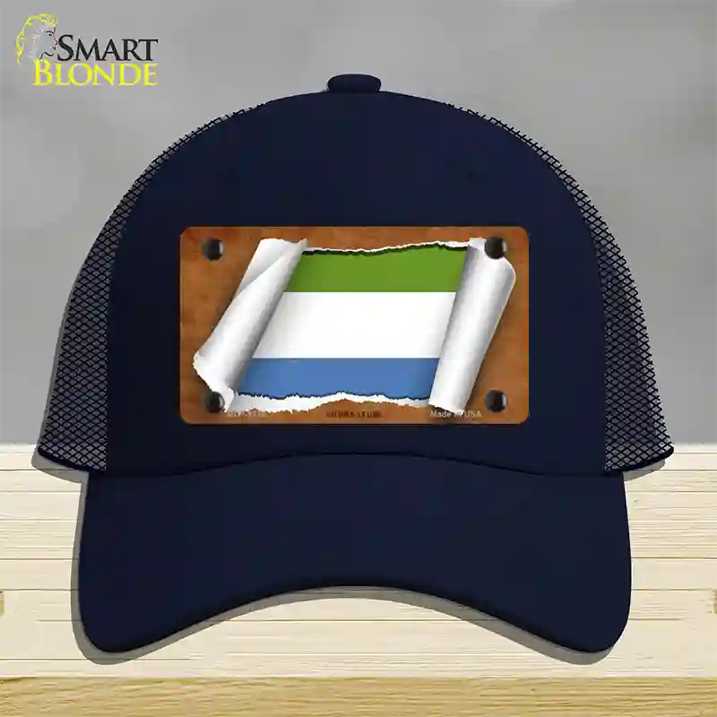 Sierra Leone Flag Scroll Novelty License Plate Hat Mesh / Navy