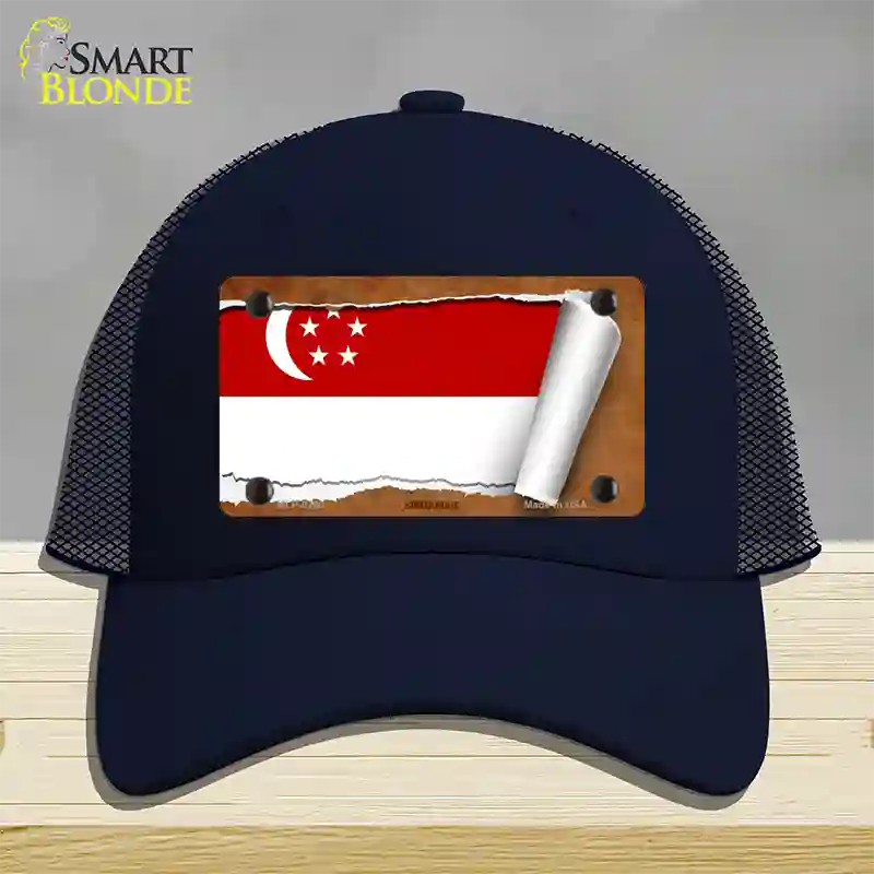 Singapore Flag Scroll Novelty License Plate Hat Mesh / Navy