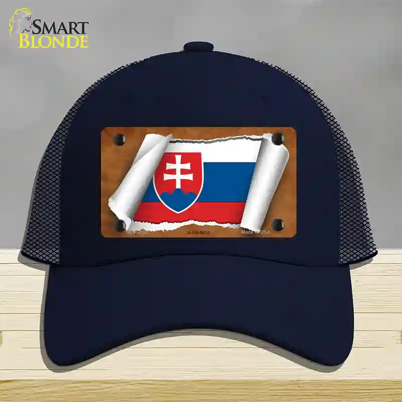 Slovakia Flag Scroll Novelty License Plate Hat Mesh / Navy