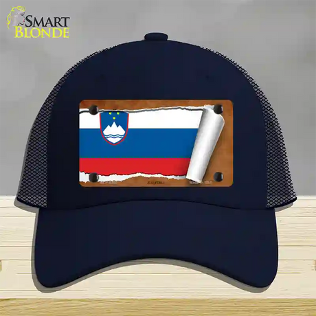 Slovenia Flag Scroll Novelty License Plate Hat Mesh / Navy