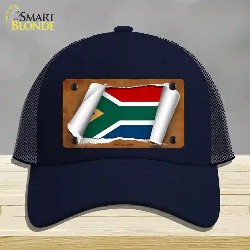 South Africa Flag Scroll Novelty License Plate Hat Mesh / Navy