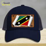 St Kitts-Nevis Flag Scroll Novelty License Plate Hat Mesh / Navy