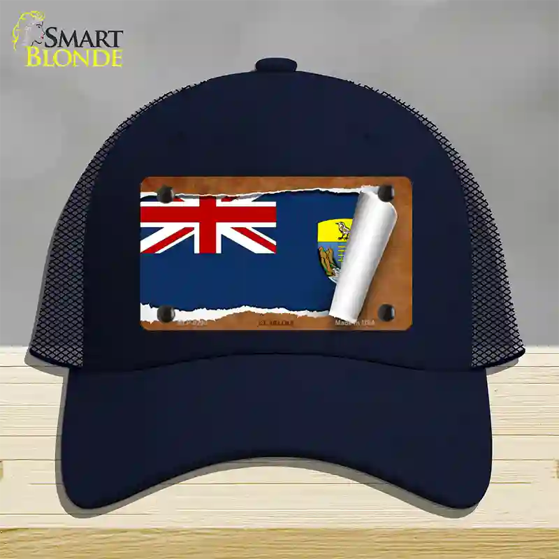 St Helena Flag Scroll Novelty License Plate Hat Mesh / Navy