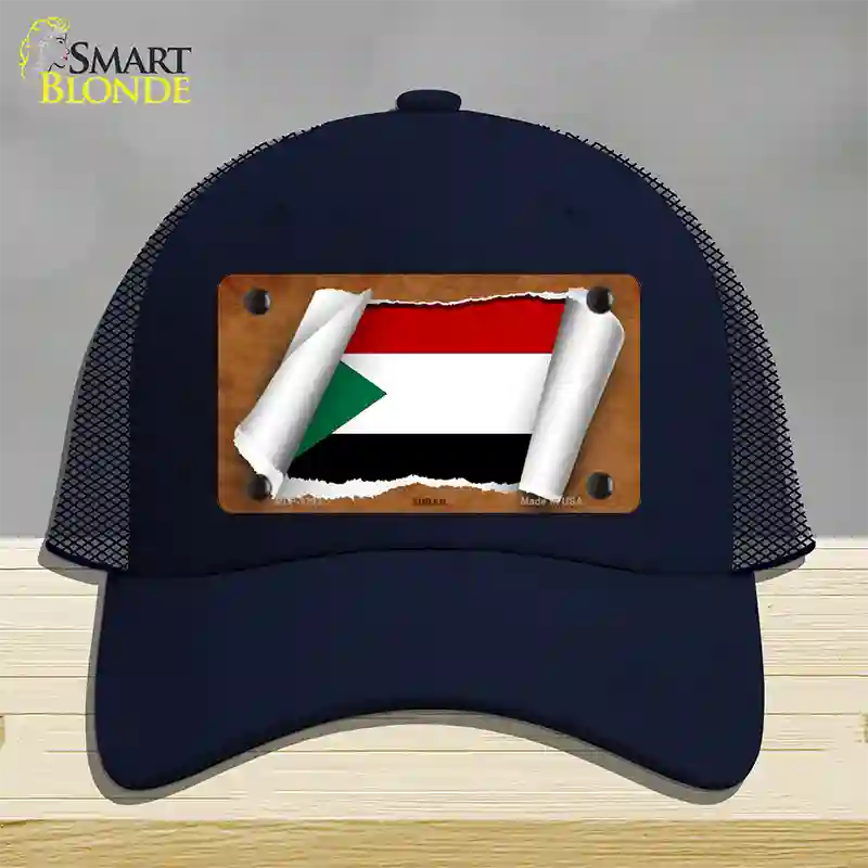 Sudan Flag Scroll Novelty License Plate Hat Mesh / Navy