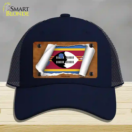 Swaziland Flag Scroll Novelty License Plate Hat Mesh / Navy