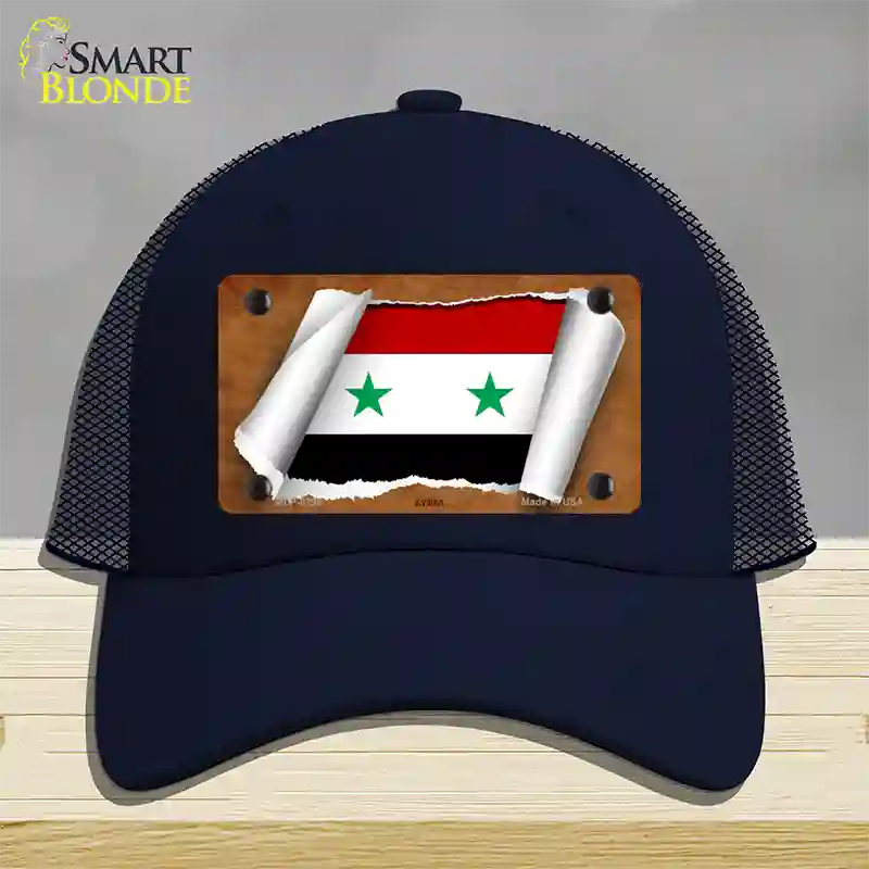 Syria Flag Scroll Novelty License Plate Hat Mesh / Navy