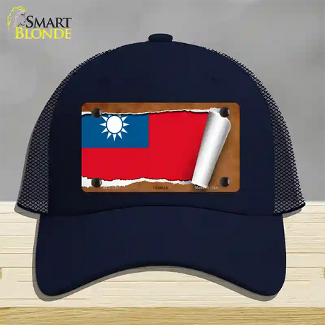 Taiwan Flag Scroll Novelty License Plate Hat Mesh / Navy