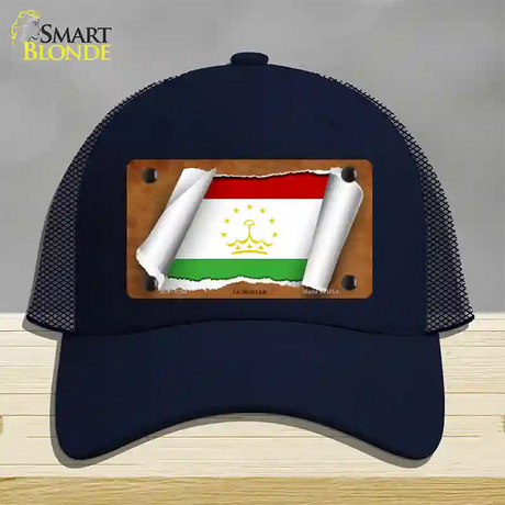 Tajikistan Flag Scroll Novelty License Plate Hat Mesh / Navy