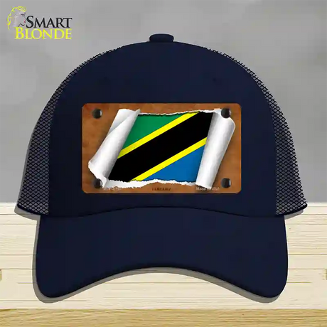 Tanzania Flag Scroll Novelty License Plate Hat Mesh / Navy