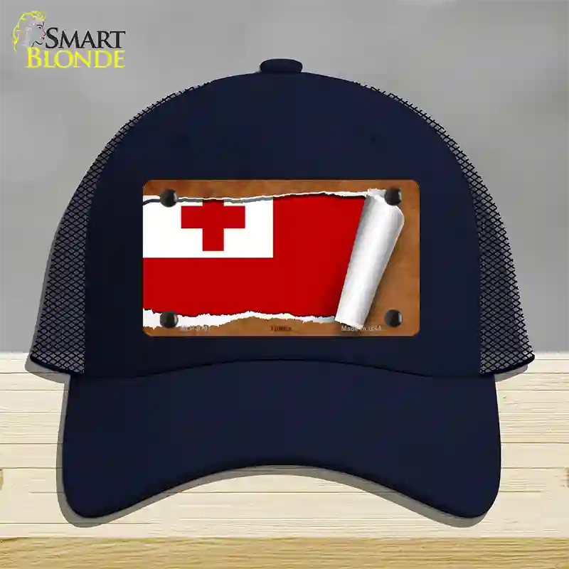 Tonga Flag Scroll Novelty License Plate Hat Mesh / Navy