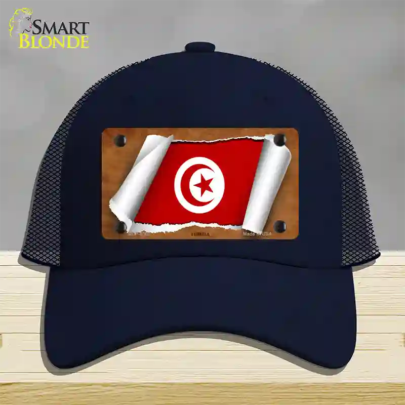 Tunisia Flag Scroll Novelty License Plate Hat Mesh / Navy