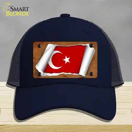 Turkey Flag Scroll Novelty License Plate Hat Mesh / Navy