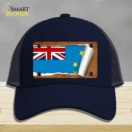 Tuvalu Flag Scroll Novelty License Plate Hat Mesh / Navy