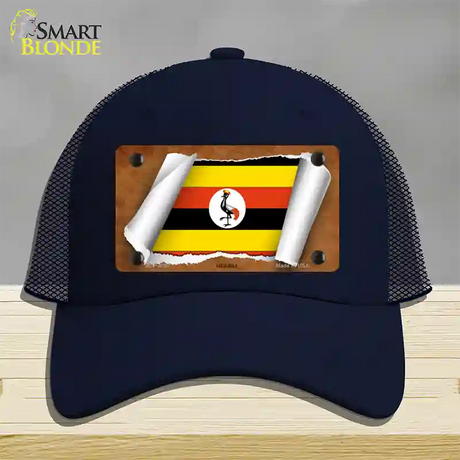 Uganda Flag Scroll Novelty License Plate Hat Mesh / Navy