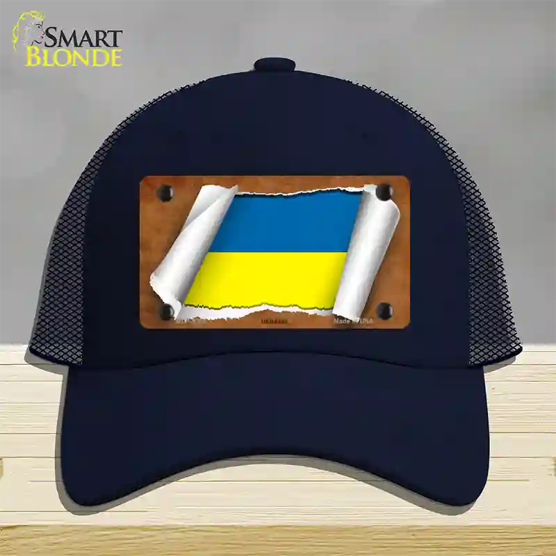 Ukraine Flag Scroll Novelty License Plate Hat Mesh / Navy