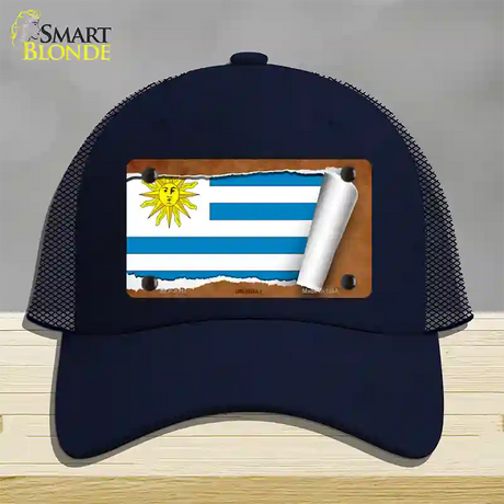 Uruguay Flag Scroll Novelty License Plate Hat Mesh / Navy