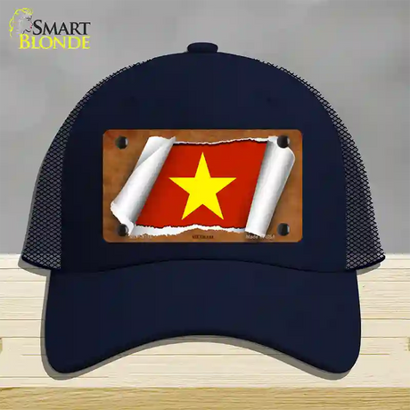 Vietnam Flag Scroll Novelty License Plate Hat Mesh / Navy