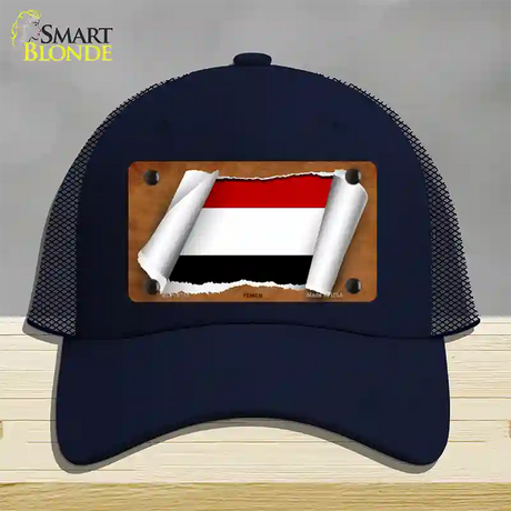 Yemen Flag Scroll Novelty License Plate Hat Mesh / Navy