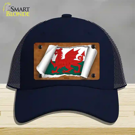 Wales Flag Scroll Novelty License Plate Hat Mesh / Navy