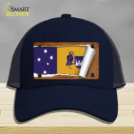 Australian Capital Flag Scroll Novelty License Plate Hat Mesh / Navy