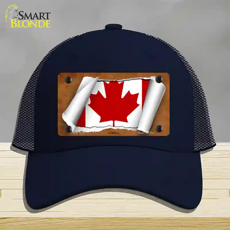 Canada Flag Scroll Novelty License Plate Hat Mesh / Navy