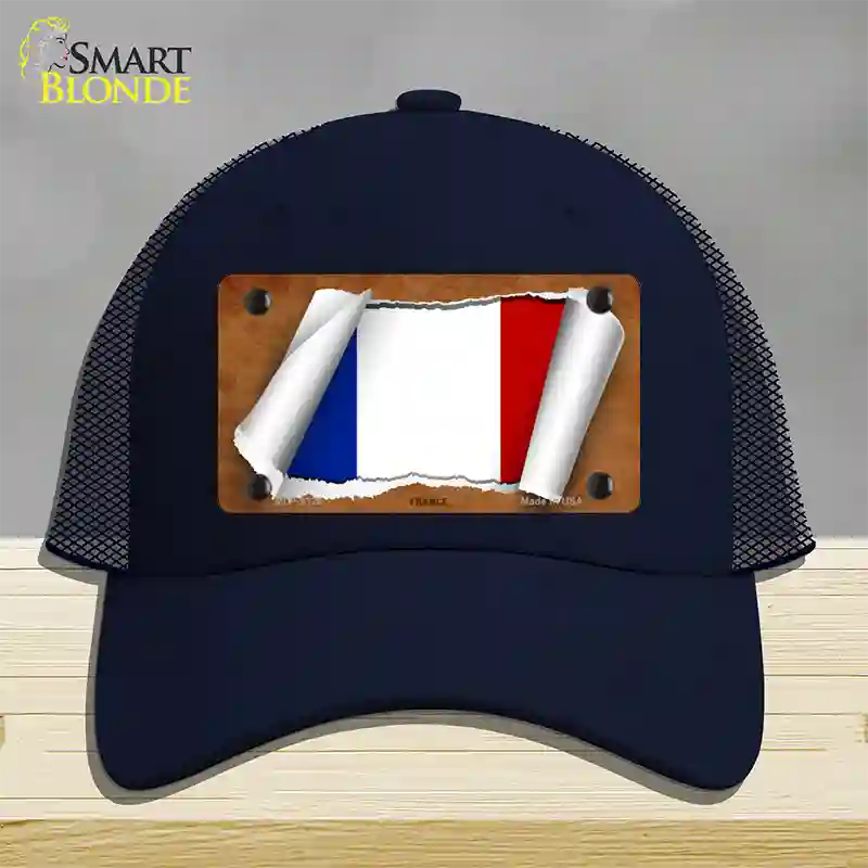 France Flag Scroll Novelty License Plate Hat Mesh / Navy