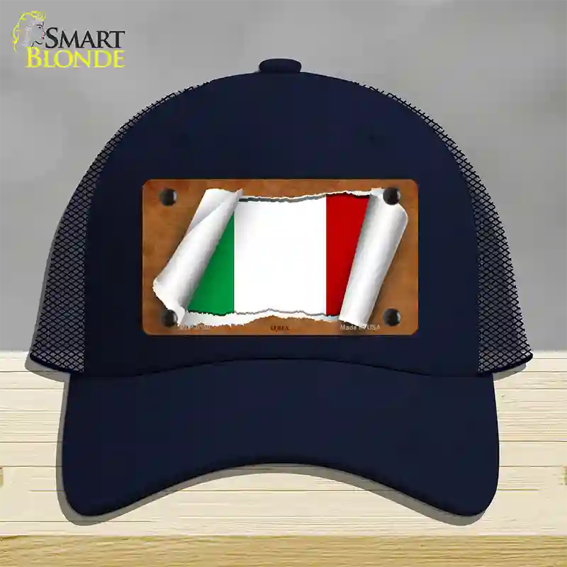 Italy Flag Scroll Novelty License Plate Hat Mesh / Navy