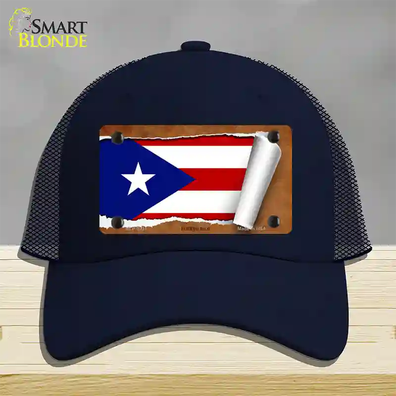 Puerto Rico Flag Scroll Novelty License Plate Hat Mesh / Navy