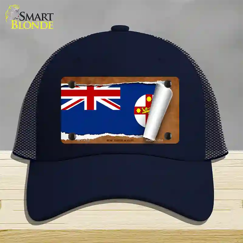 New South Wales Flag Scroll Novelty License Plate Hat Mesh / Navy