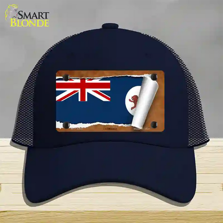 Tasmania Flag Scroll Novelty License Plate Hat Mesh / Navy