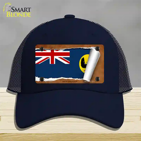 South Australia Flag Scroll Novelty License Plate Hat Mesh / Navy