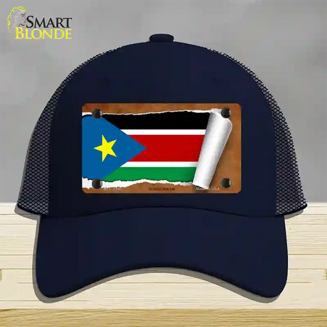 South Sudan Flag Scroll Novelty License Plate Hat Mesh / Navy